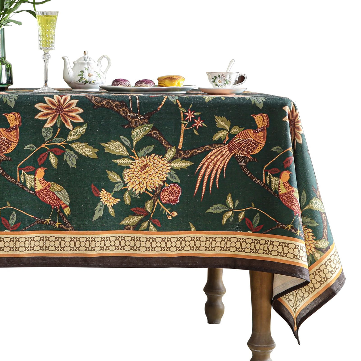ISAENNE Designer Linen Rectangular Long Tablecloth,118"x67"-Serenity G
