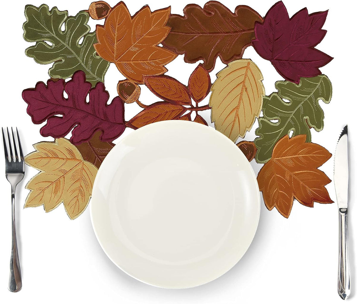 OWENIE 4 PCS Thanksgiving Placemats for Dining Table, 13 x 19 Inch Set of 4 Embroidered Maple Leaves Table mats for Fall, Harvest Applique Leaf for Autumn Decorations