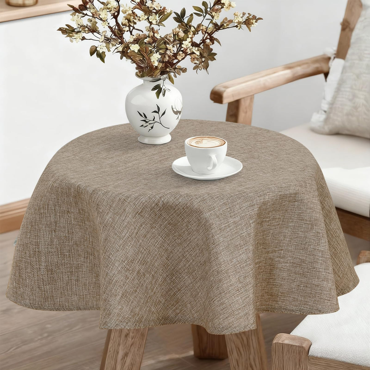 JIUZHEN Faux Linen Rectangle Tablecloth, Wrinkle Stain Resistant Farmhouse Textured Table Cloth Decorative Fabric for Kitchen, Dining, Party, Wedding,Outdoor Use,90 x 132 Inch,Beige