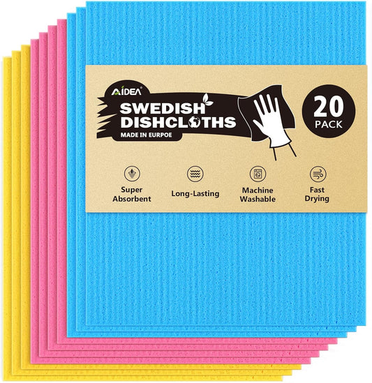AIDEA Swedish Dishcloths for Kitchen, 20PK, Reusable Paper Towels, 7"×6"