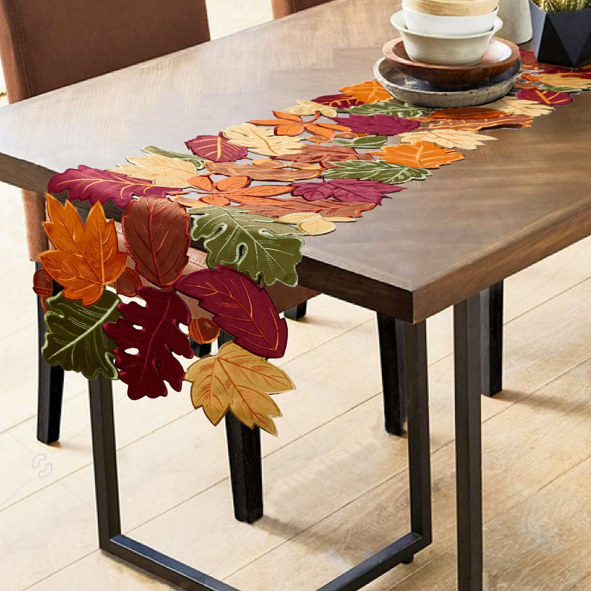 OWENIE 4 PCS Thanksgiving Placemats for Dining Table, 13 x 19 Inch Set of 4 Embroidered Maple Leaves Table mats for Fall, Harvest Applique Leaf for Autumn Decorations