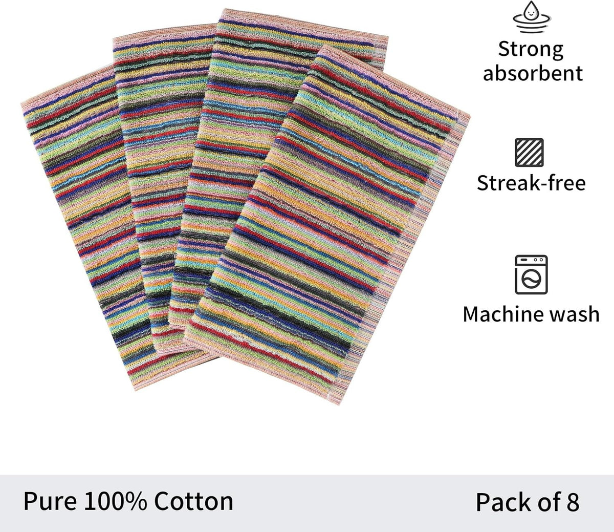 Oeleky Kitchen Dishcloths for Washing Dishes, Ultra Absorbent Dish Rags, Cotton Cleaning Cloths Pack of 8, 12x12 Inches (multi-1, 12x12 inch)