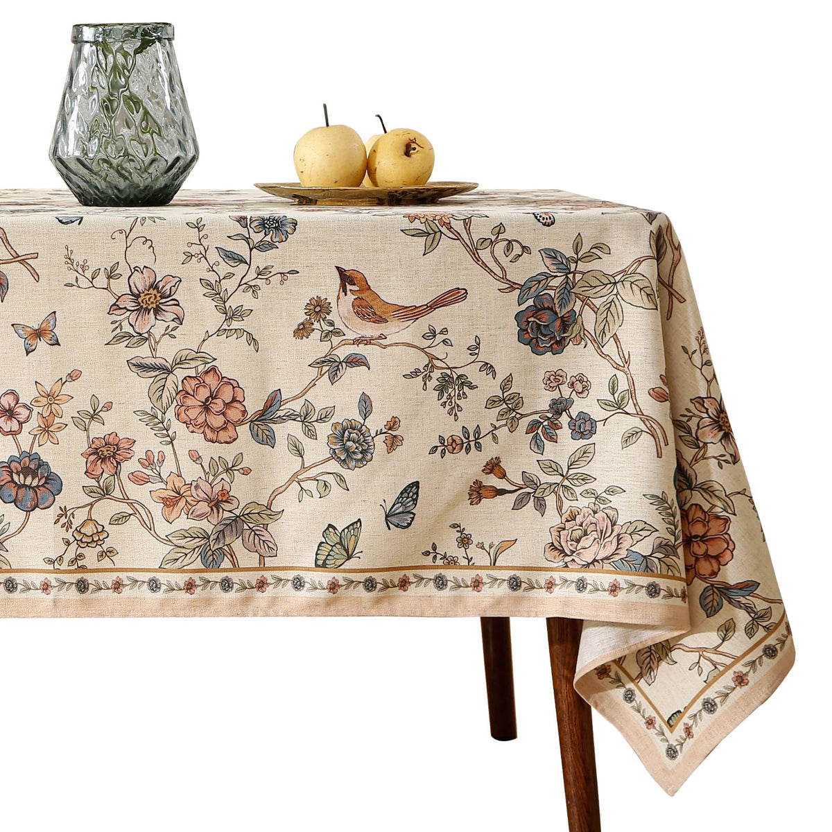 ISAENNE Designer Linen Rectangular Long Tablecloth,118"x67"-Serenity G