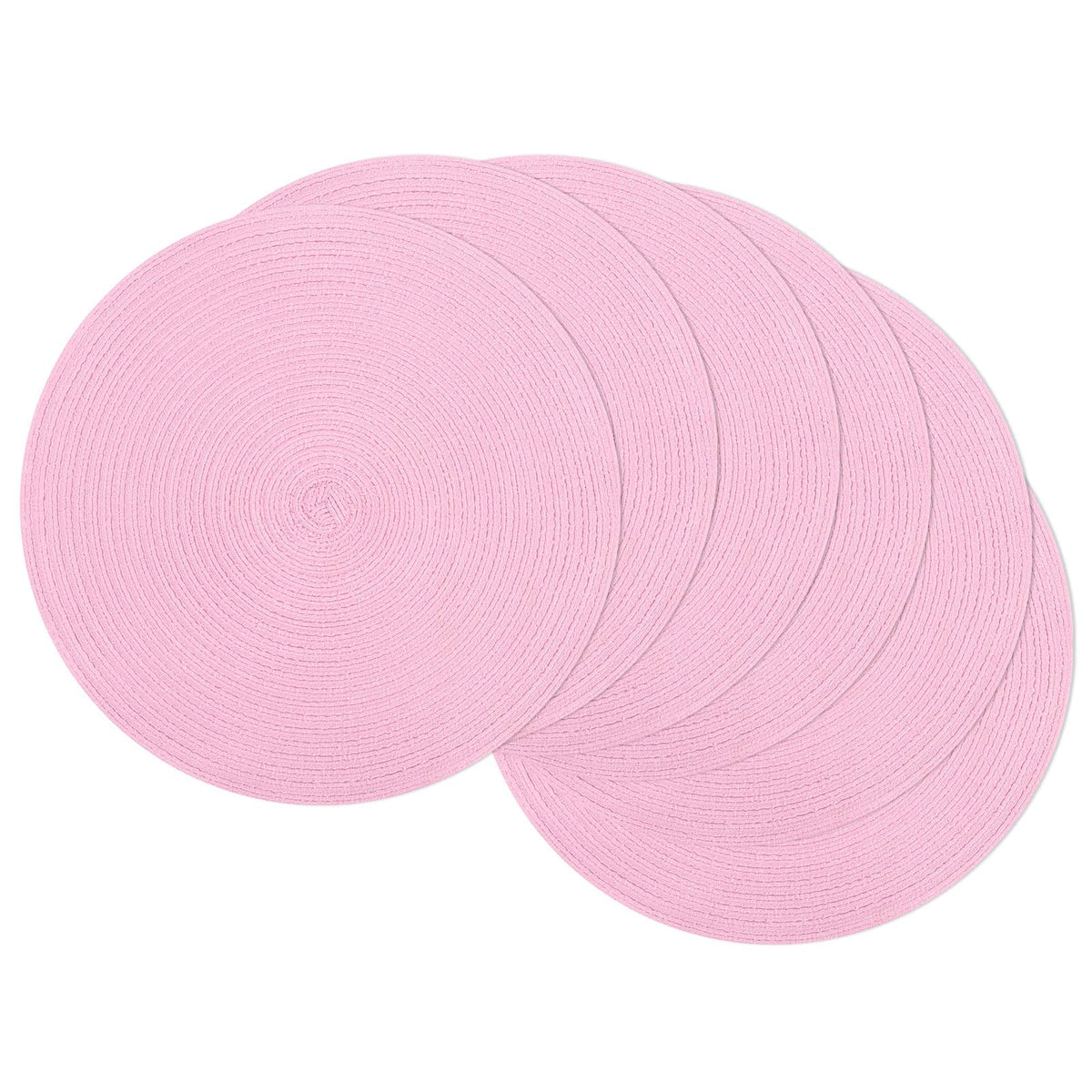 SHACOS 15 inch Round Placemats Set of 6, Cotton Polyester Woven Braided Place Mats, Washable Heat Resistant Circle Table Mats for Dining Table (Beige, 6)