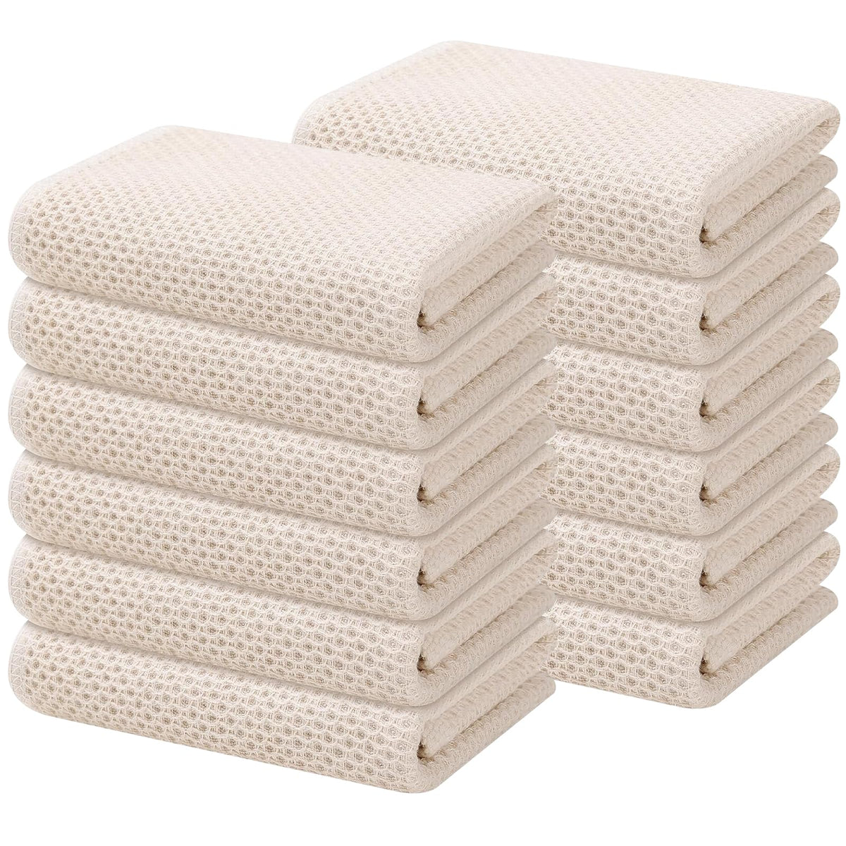 Kitinjoy 100% Cotton Waffle 6-Pack Kitchen Towels, 12" x 12", Dark Grey