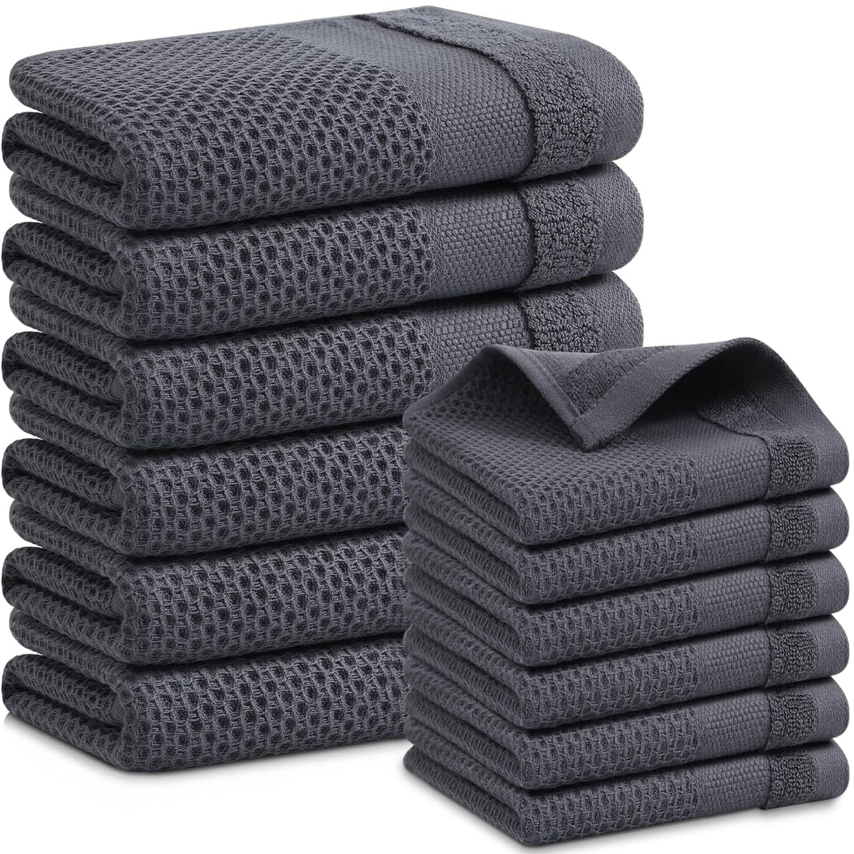 Homaxy 100% Cotton Dish Cloths, 8 Pack - 12 x 12 Inches, Black
