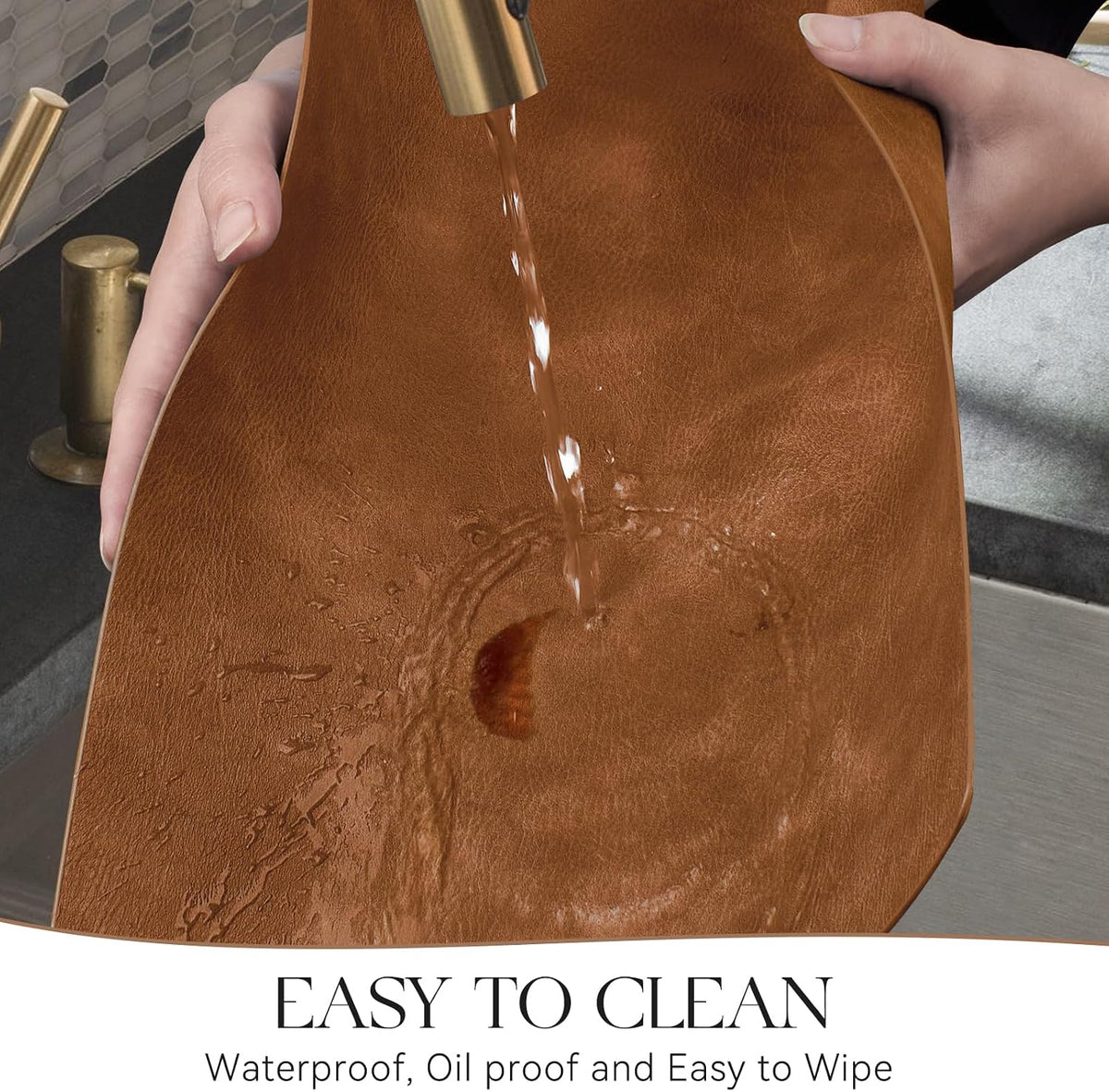 MOSAYT Fall Vinyl Faux Leather Placemats, Set of 6, Reddish Brown