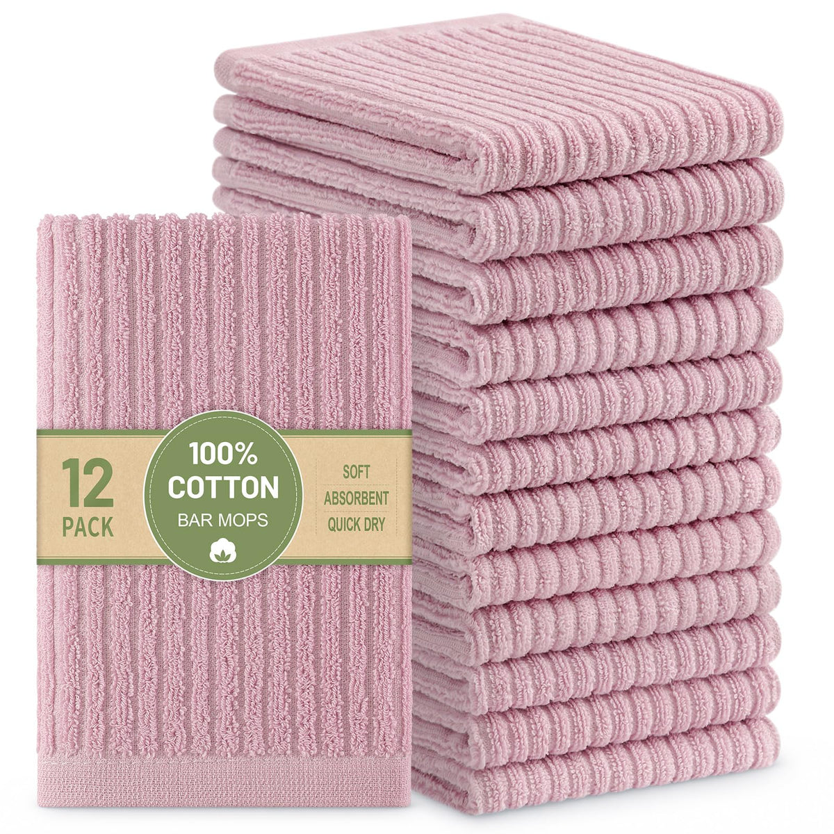 Homaxy 100% Cotton Kitchen Dish Cloths 12 Pack, 12"x12" Dish Rags, White
