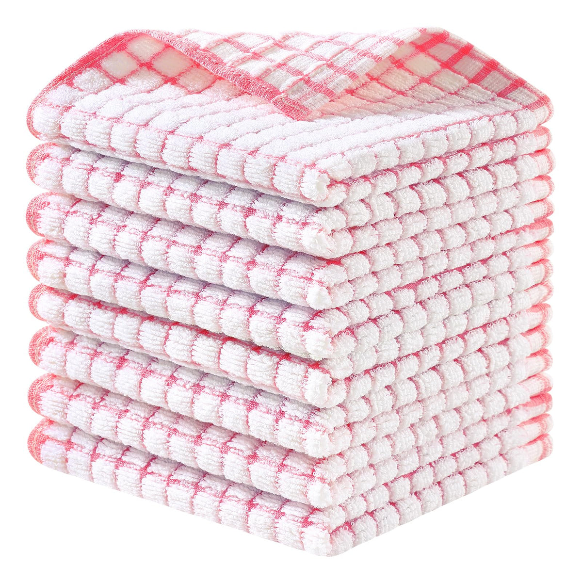 Homaxy 8 Pack Terry Kitchen Dish Cloths, 12"x12", Blue/Yellow/Red/Green