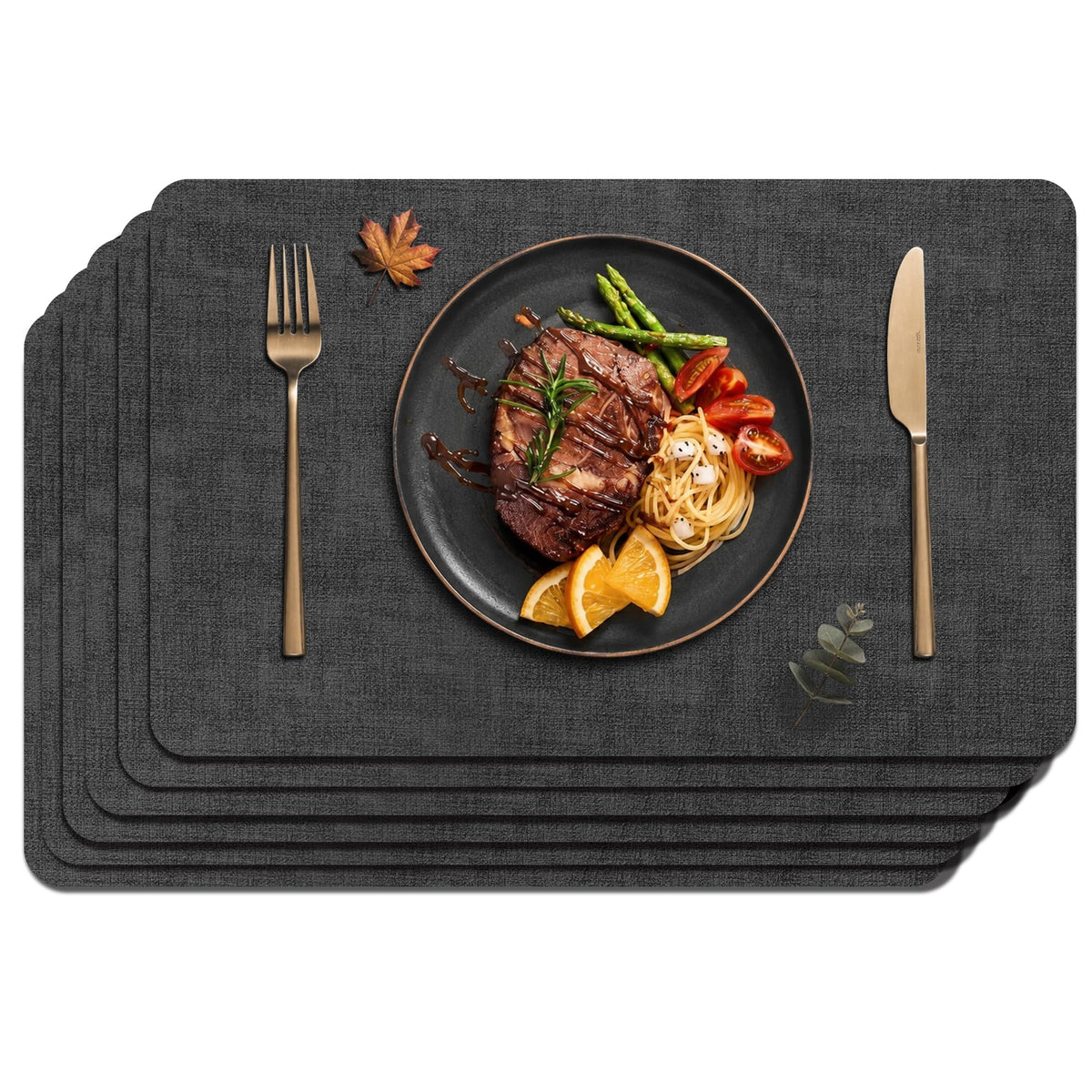 Maxpearl Faux Leather Placemats Set of 6, Easy to Clean, Brown