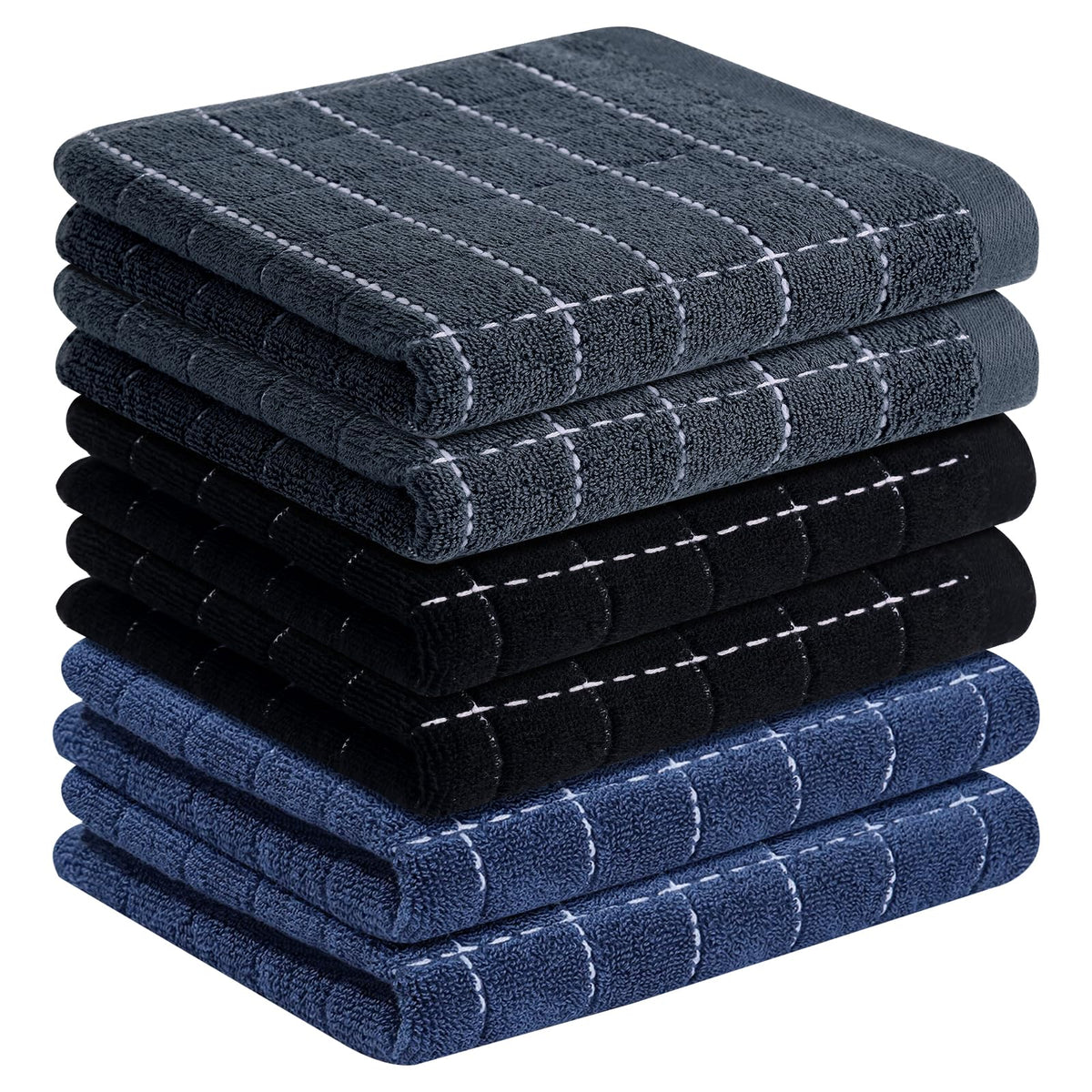 Homaxy 100% Cotton Terry Kitchen Dish Cloths, 6 Pack, Navy Blue