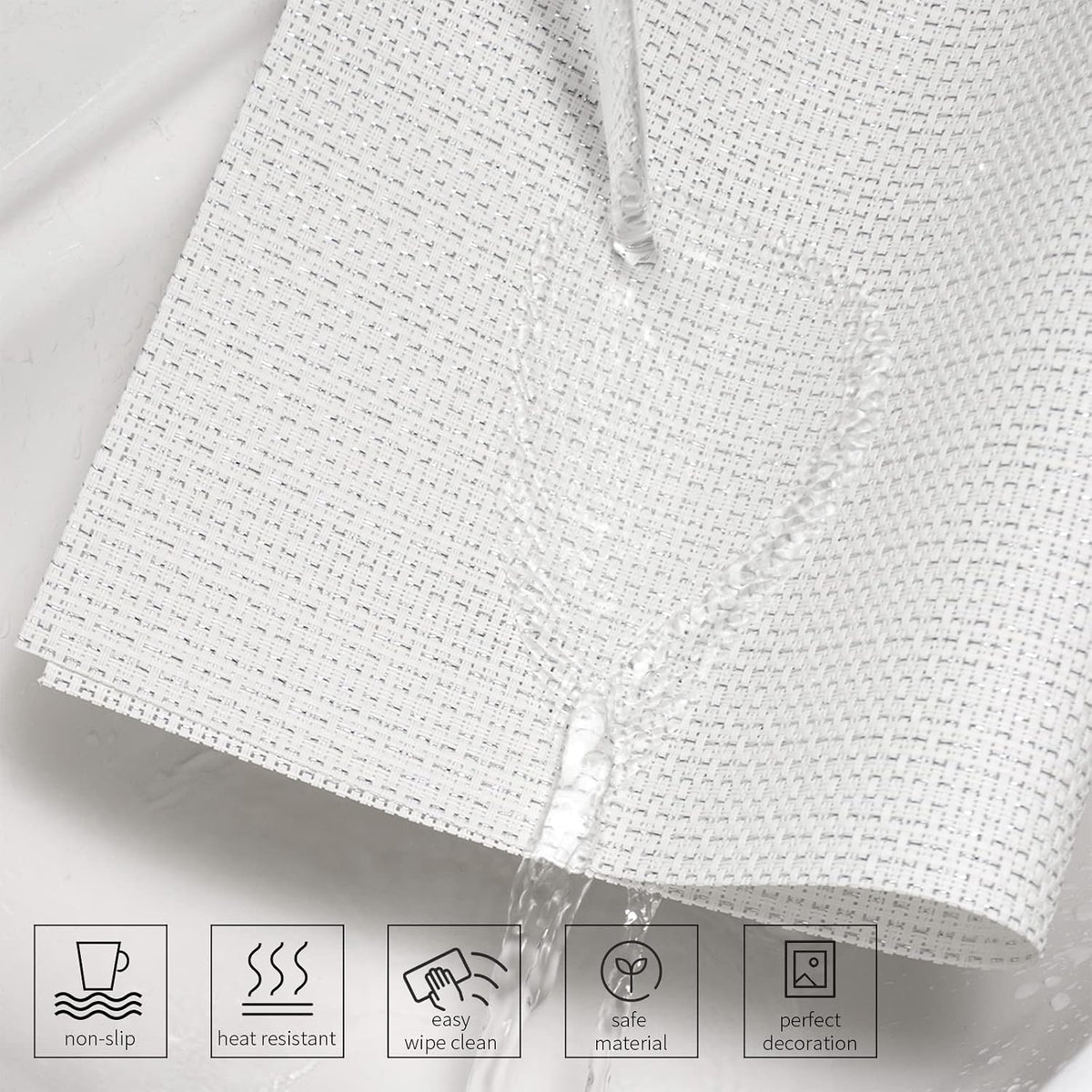 AHHFSMEI Placemats Set of 6 Washable Woven Vinyl Placemats for Dining Table Heat Resistant Non-Slip Stain Resistant Table Mats for Kitchen & Home Decor(White,6)