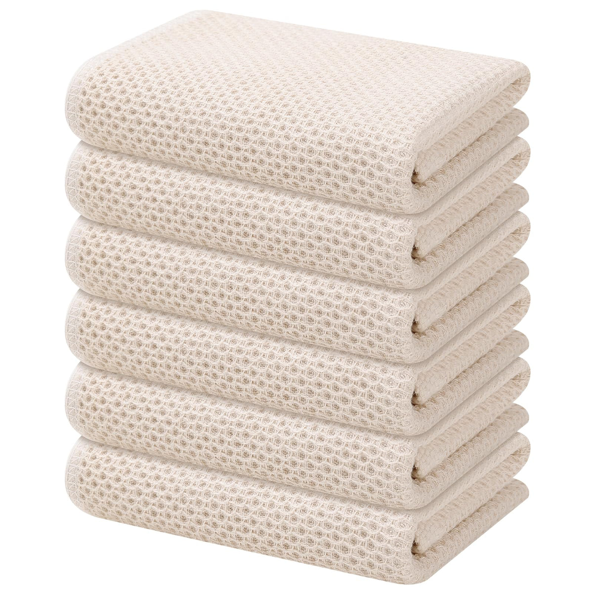 Kitinjoy 100% Cotton Waffle 6-Pack Kitchen Towels, 12" x 12", Dark Grey