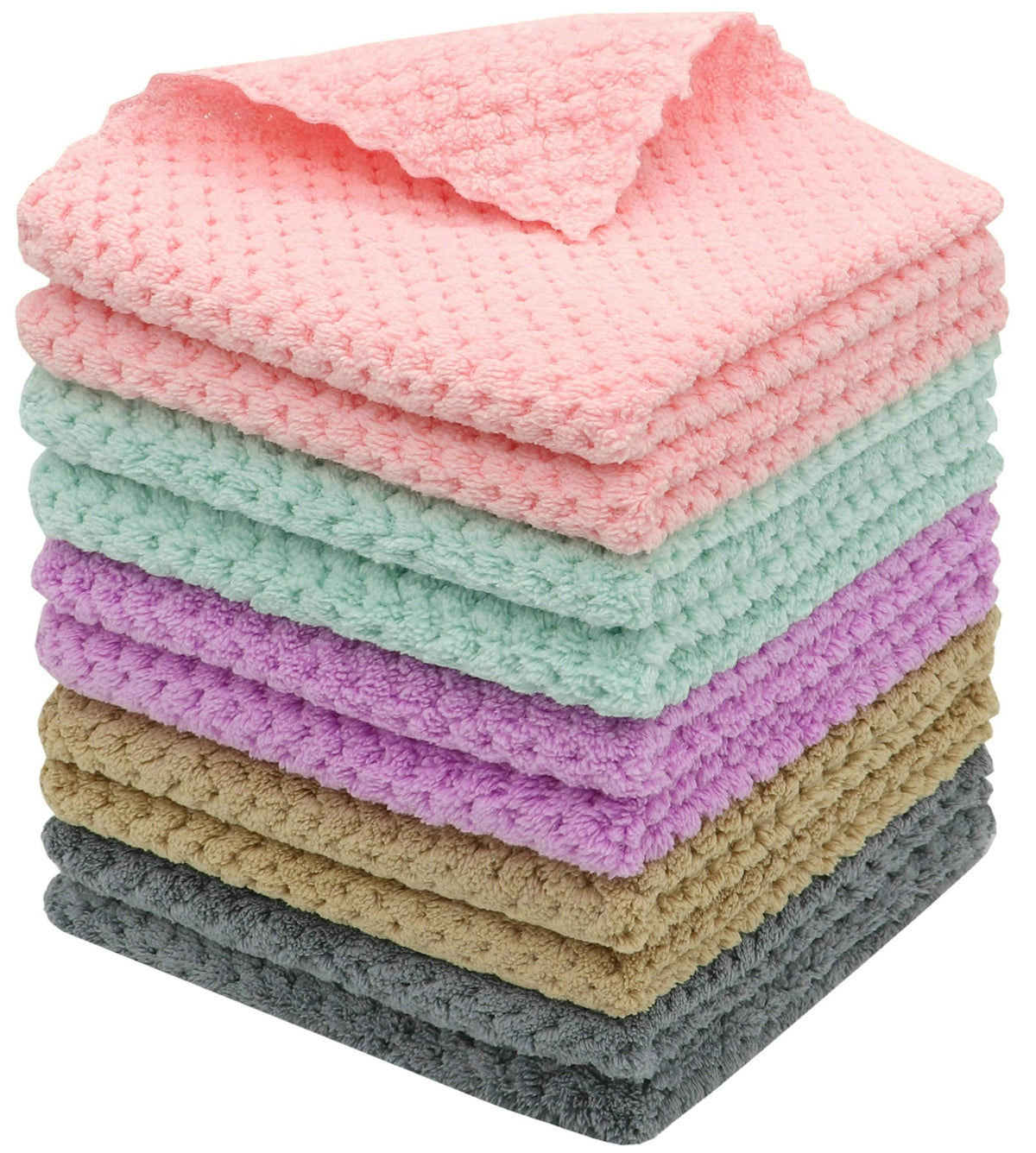 Microfiber Cleaning Cloth, 10 Pack Dish Rags, 12inx12in, Mix Color