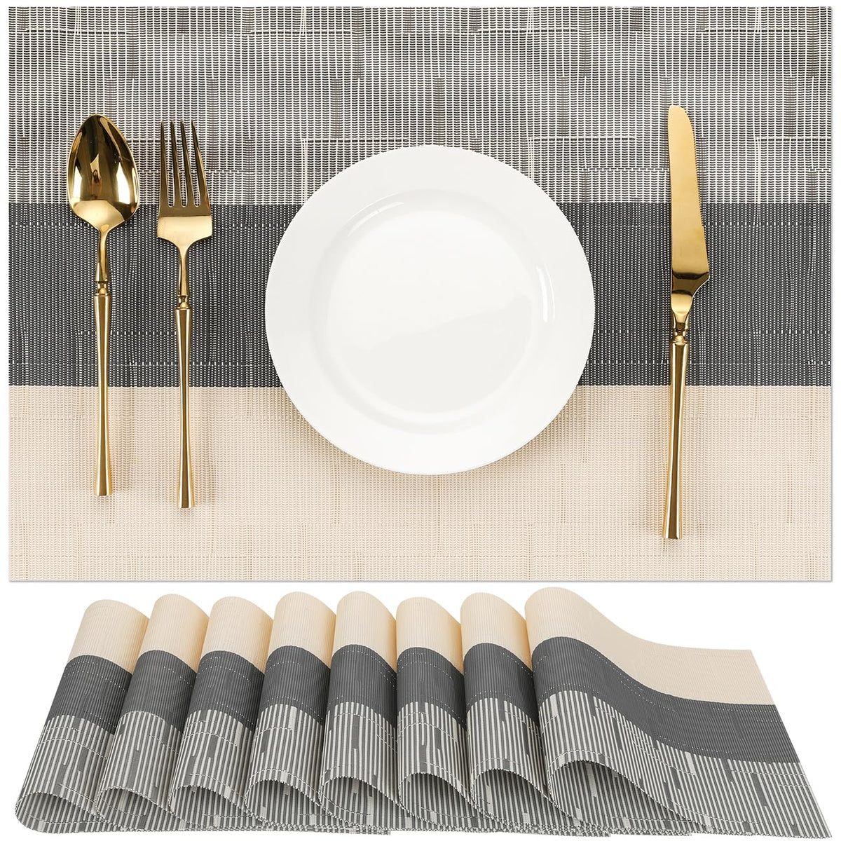 Placemats Set of 6, Vinyl Woven Heat-Resistant Place Mats
