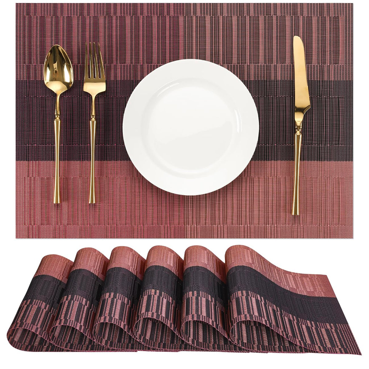 Placemats Set of 6, Vinyl Woven Heat-Resistant Place Mats