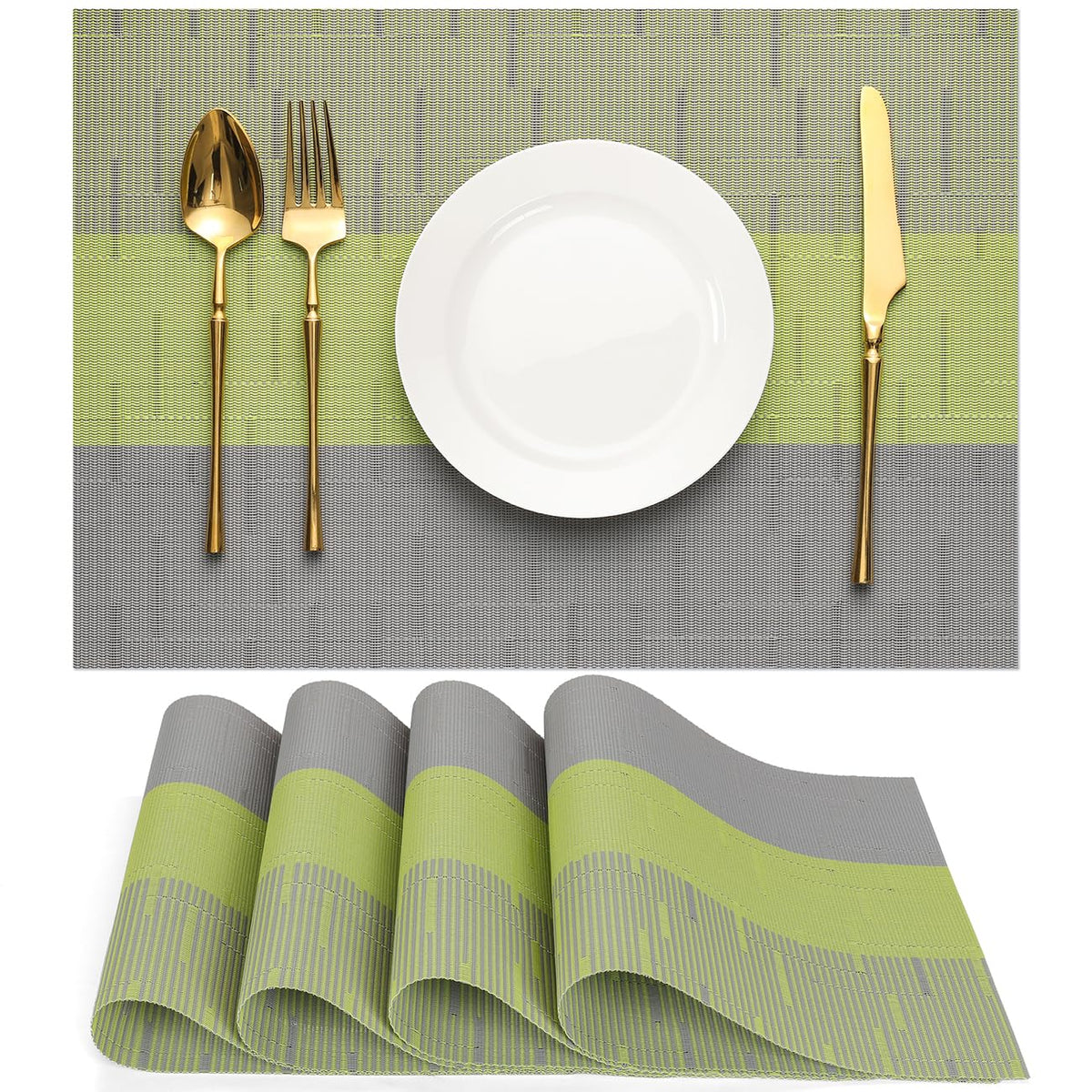 Placemats Set of 6, Vinyl Woven Heat-Resistant Place Mats