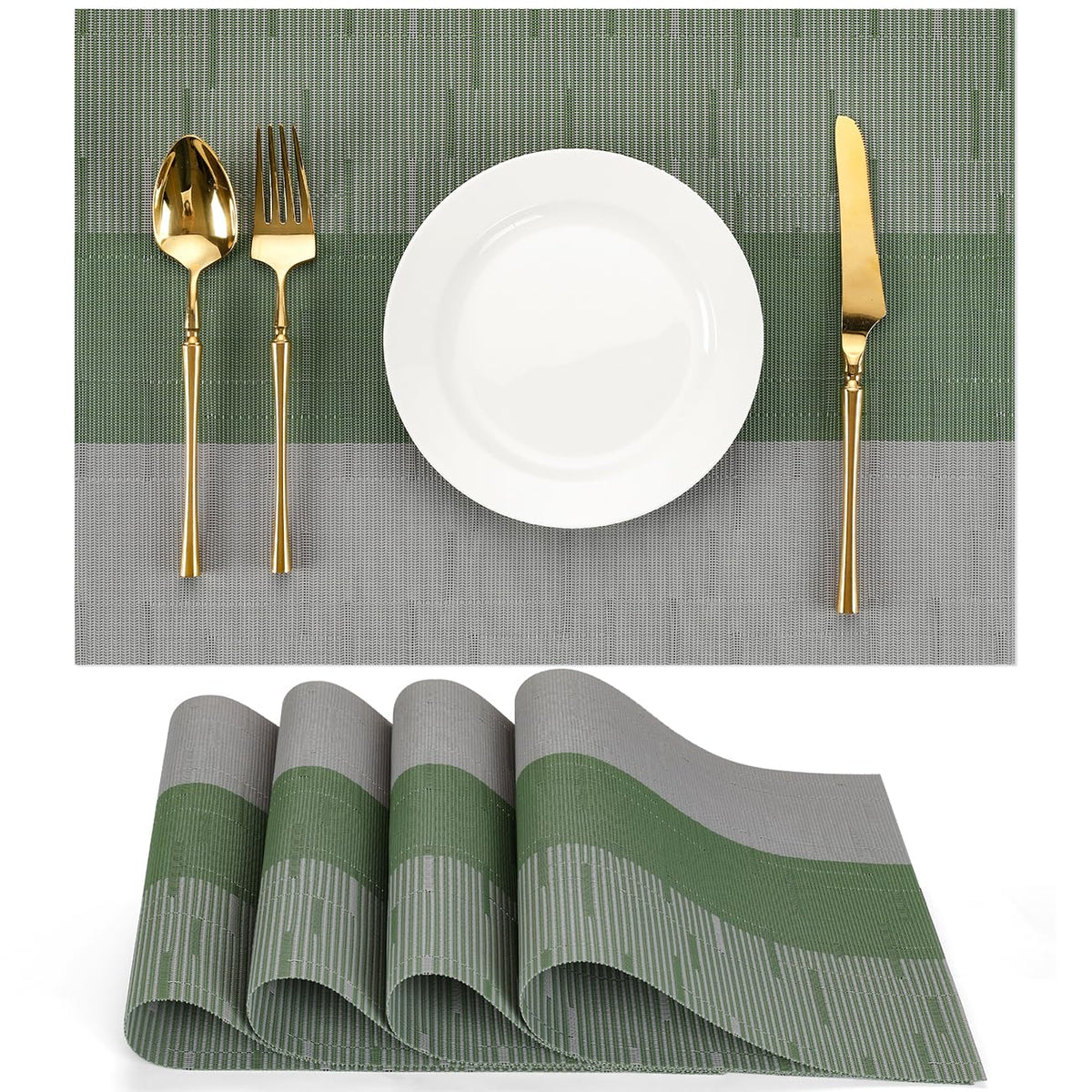 Placemats Set of 6, Vinyl Woven Heat-Resistant Place Mats