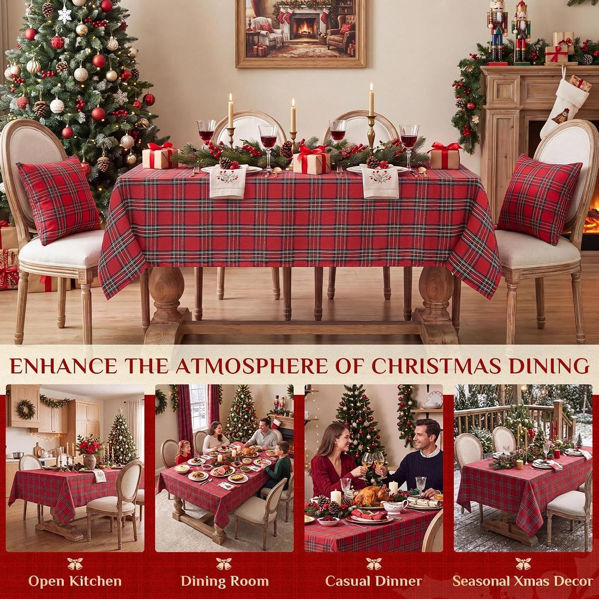Softalker Christmas Checkered Tablecloth Rectangle, Red, 54 x 80 Inch