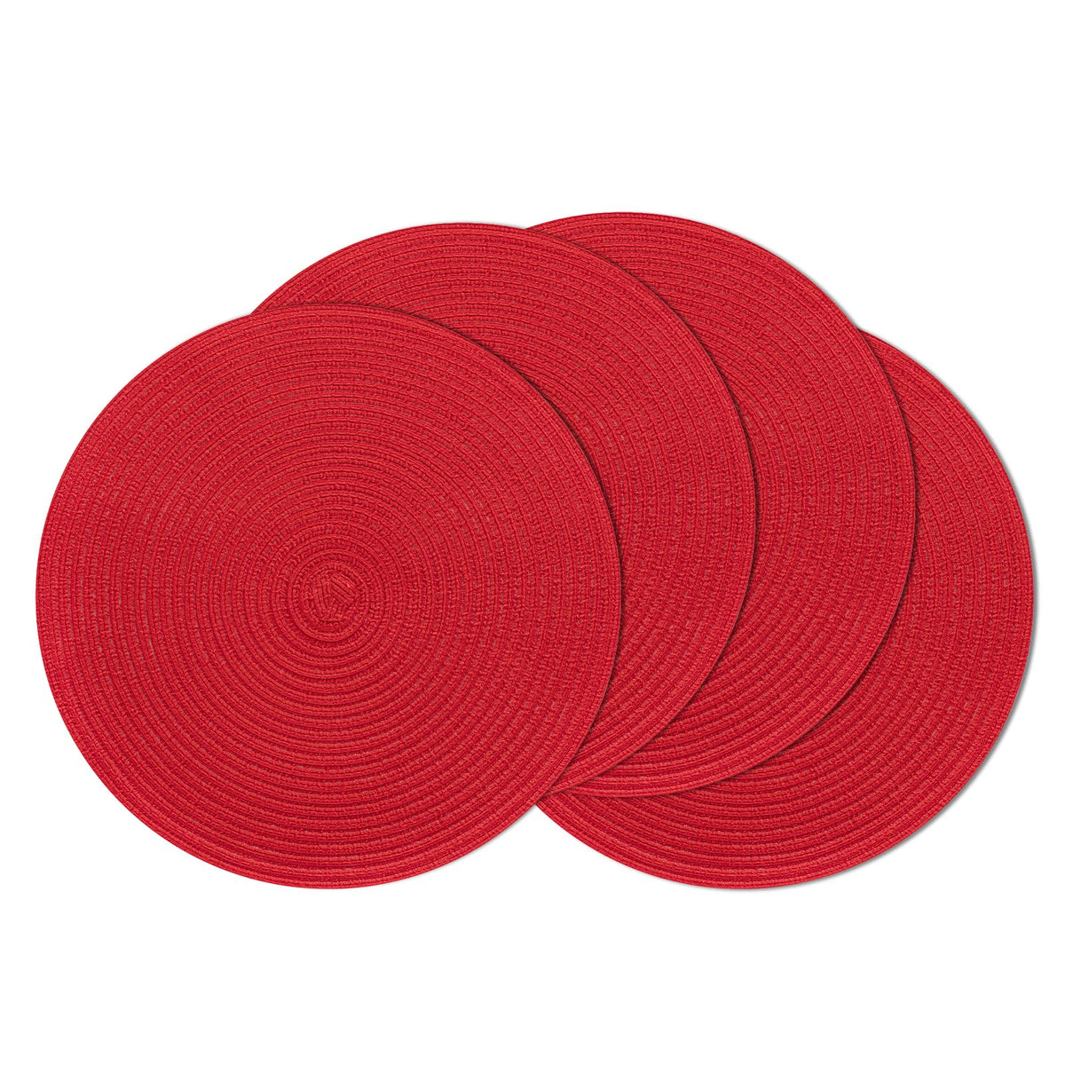 SHACOS Round Braided Placemats Set of 8 Cotton Fabric Round Table Mats Non Slip Washable 15 inch Round Place Mats Home Party Table Decor (Beige, 8)