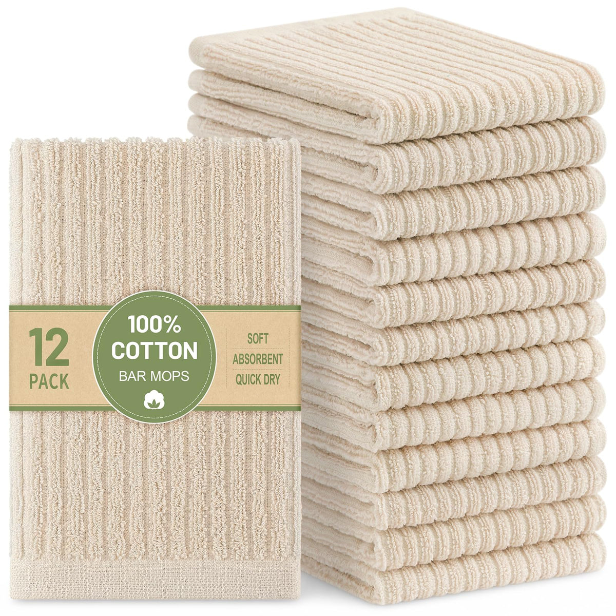 Homaxy 100% Cotton Kitchen Dish Cloths 12 Pack, 12"x12" Dish Rags, White