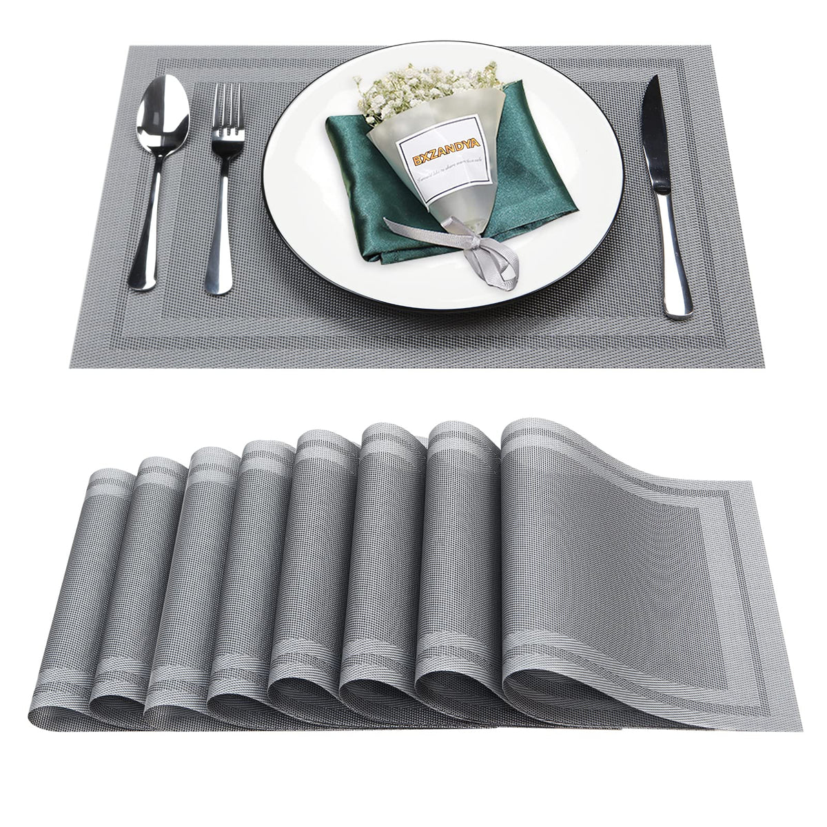 Beige Vinyl Placemats Set of 8,Washable Dining PVC Table Mats