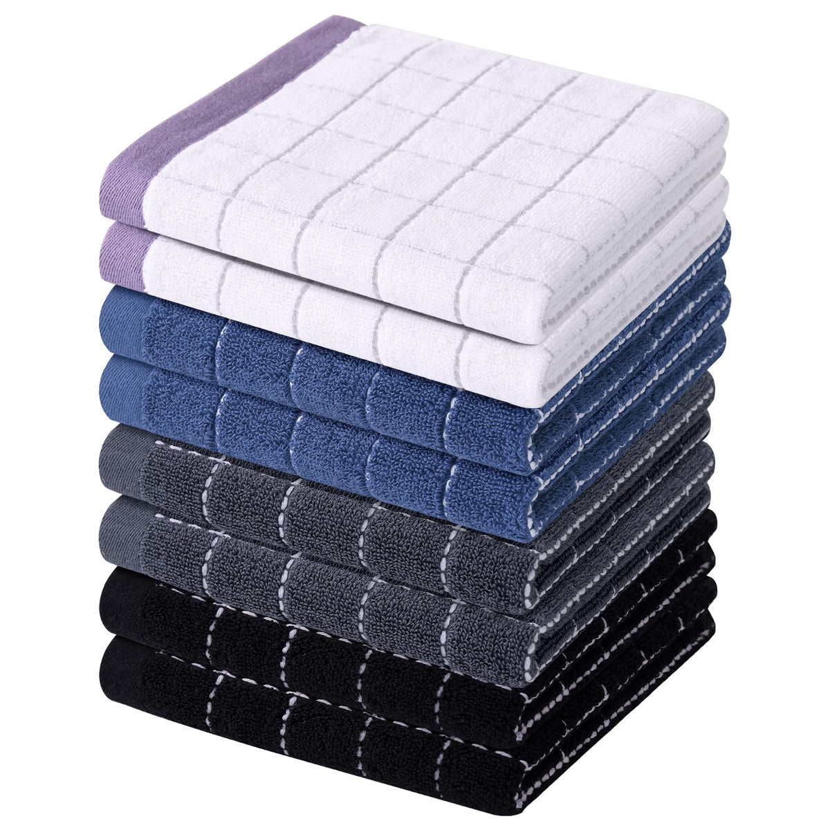 Homaxy 100% Cotton Terry Kitchen Dish Cloths, 6 Pack, Navy Blue