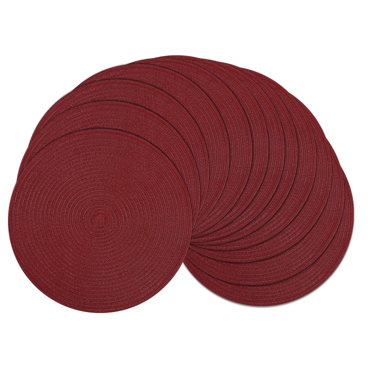 SHACOS 15 inch Round Placemats Set of 6, Cotton Polyester Woven Braided Place Mats, Washable Heat Resistant Circle Table Mats for Dining Table (Beige, 6)