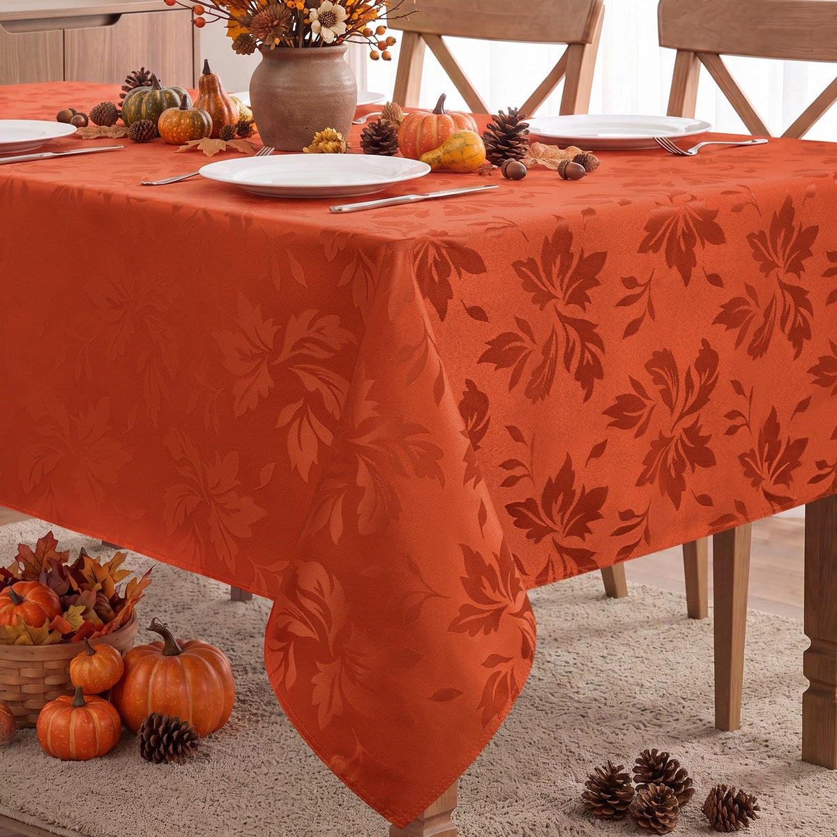 Romanstile Jacquard Rectangle Tablecloth 60 x 120 Inch, White