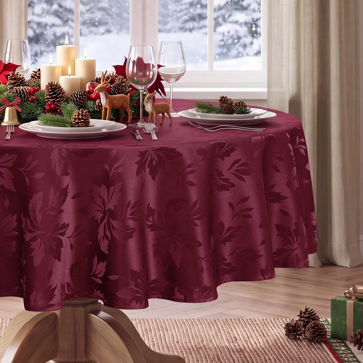 Romanstile Jacquard Rectangle Tablecloth 60 x 120 Inch, White