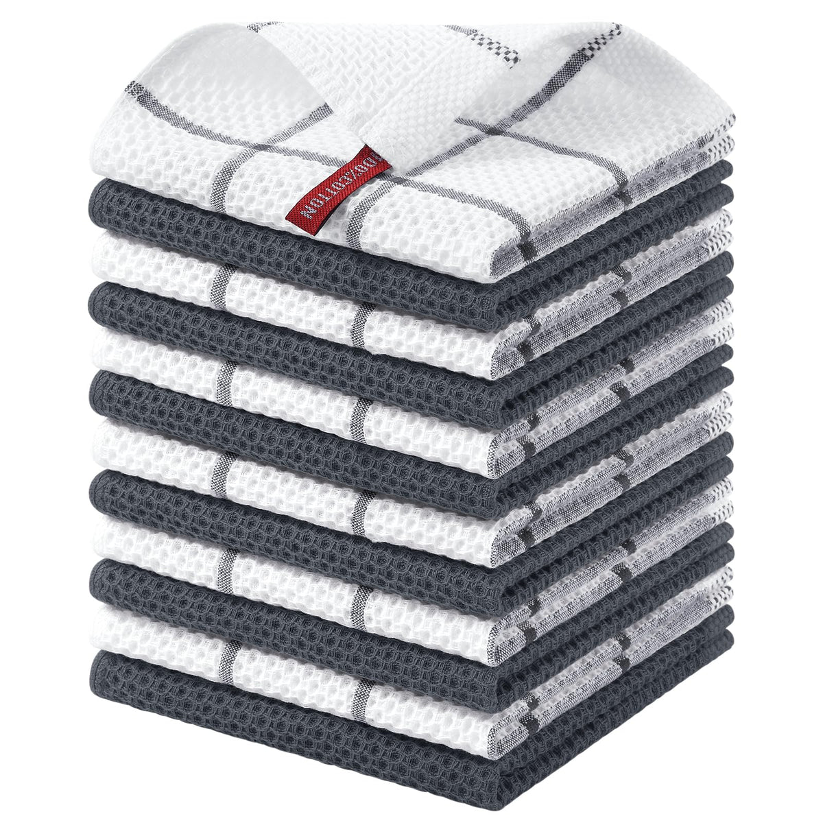 Homaxy 100% Cotton Waffle Weave Kitchen Dish Cloths 8-Pack, Dark Grey