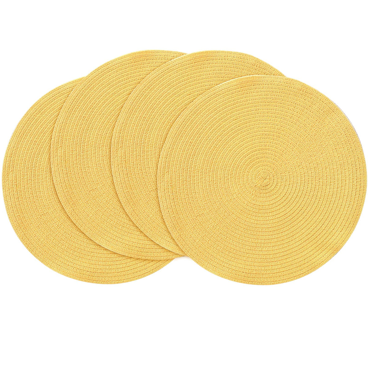 Floroom 15 Inch Round Braided Placemats Set of 4, Washable Heat Resistant Cotton Polyester Circle Place Mats for Kitchen Dining Table - Navy Blue