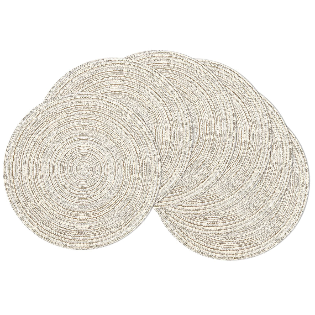 SHACOS Round Braided Placemats Set of 8 Cotton Fabric Round Table Mats Non Slip Washable 15 inch Round Place Mats Home Party Table Decor (Beige, 8)