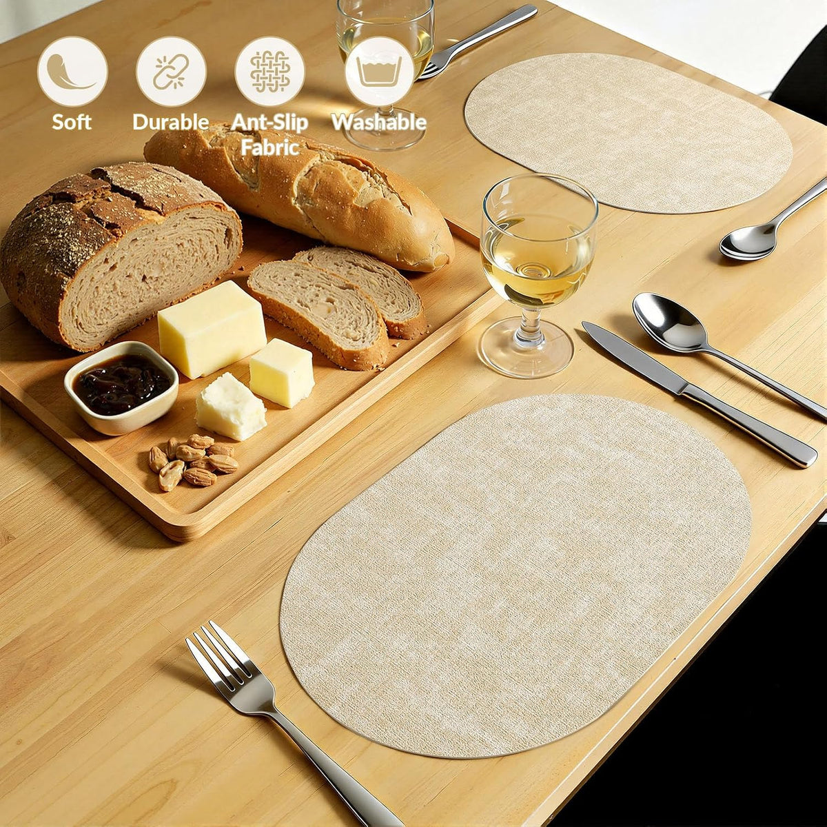 homing Heat Resistant Oval Placemats Set of 6, Beige