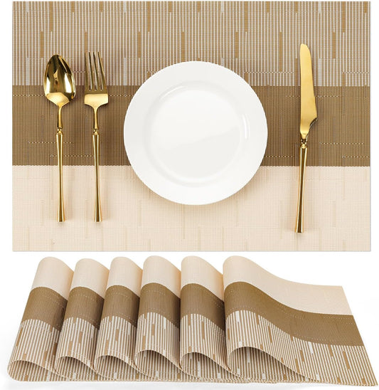 Placemats Set of 6, Vinyl Woven Heat-Resistant Place Mats
