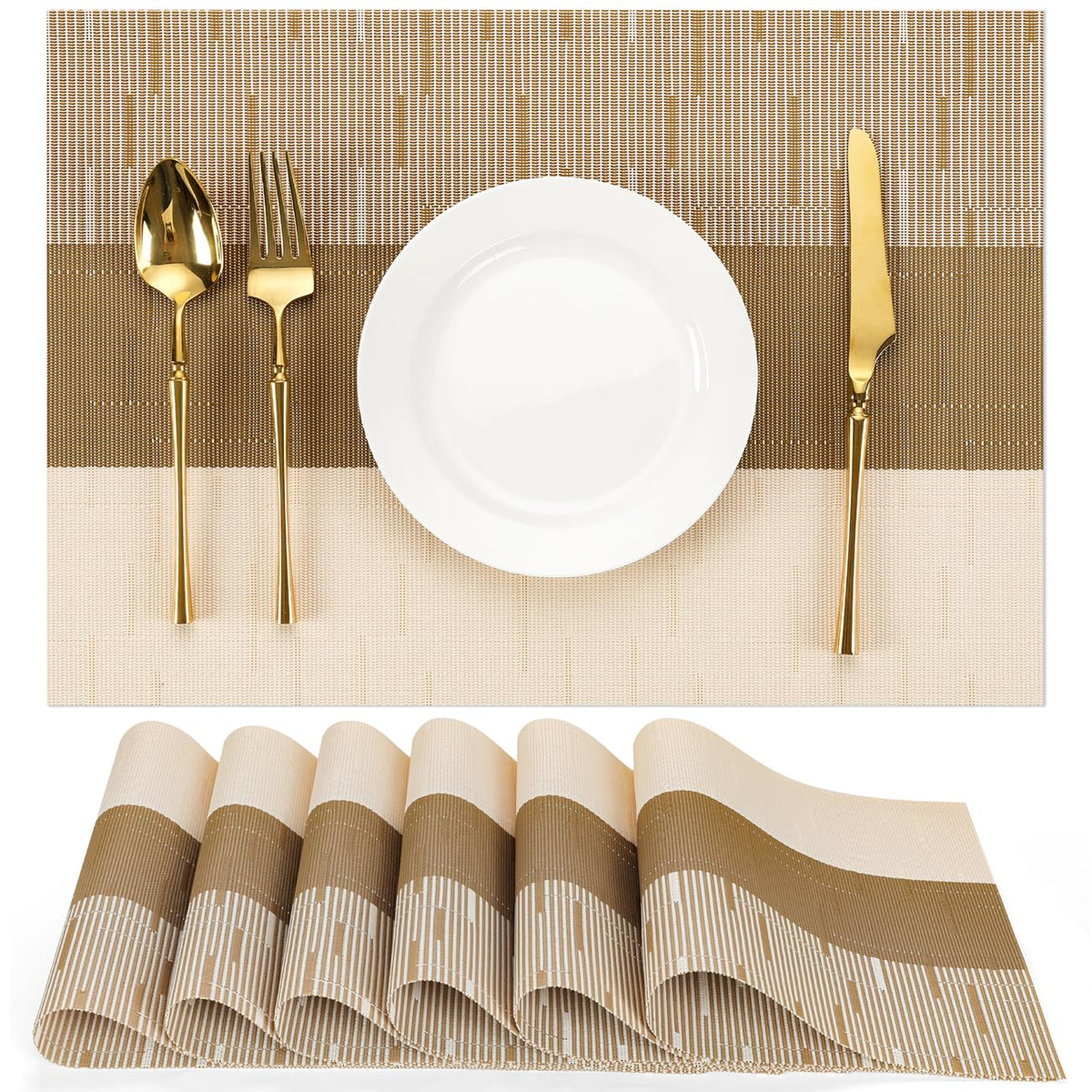 Placemats Set of 6, Vinyl Woven Heat-Resistant Place Mats