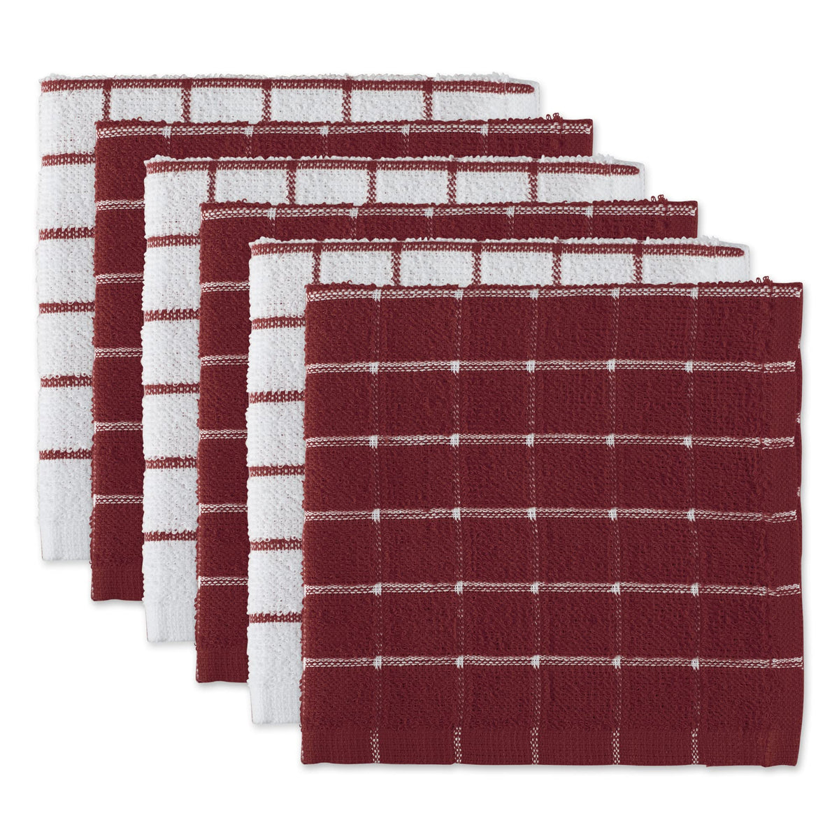 DII Basic Terry Collection Windowpane Dishcloth Set, 12x12, Gray, 6 Piece