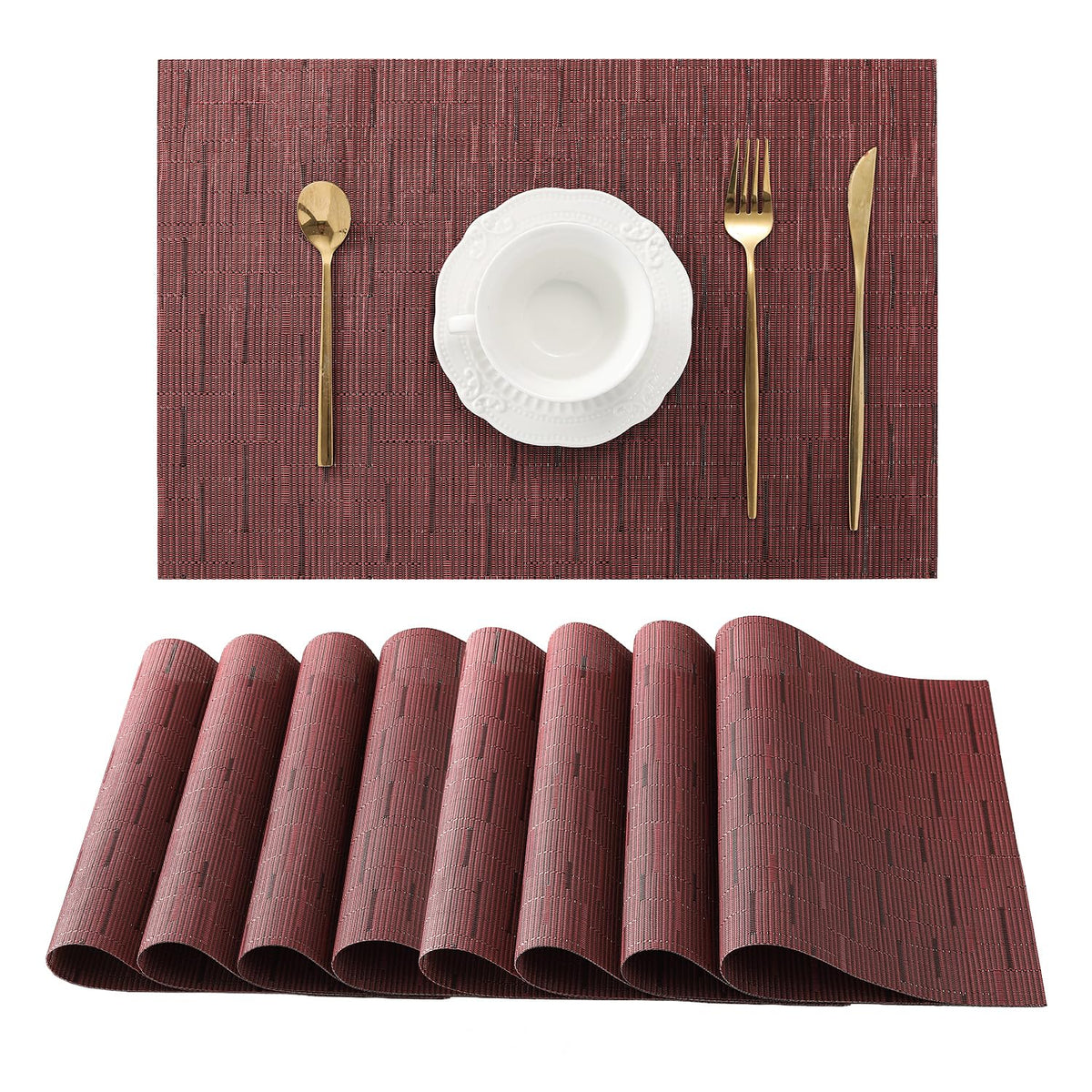 Beige White Placemats Set of 4 - Heat Resistant Non-Slip Place mats for Dining Table, Washable Durable PVC Vinyl Woven Table Mats(Beige White, 4)