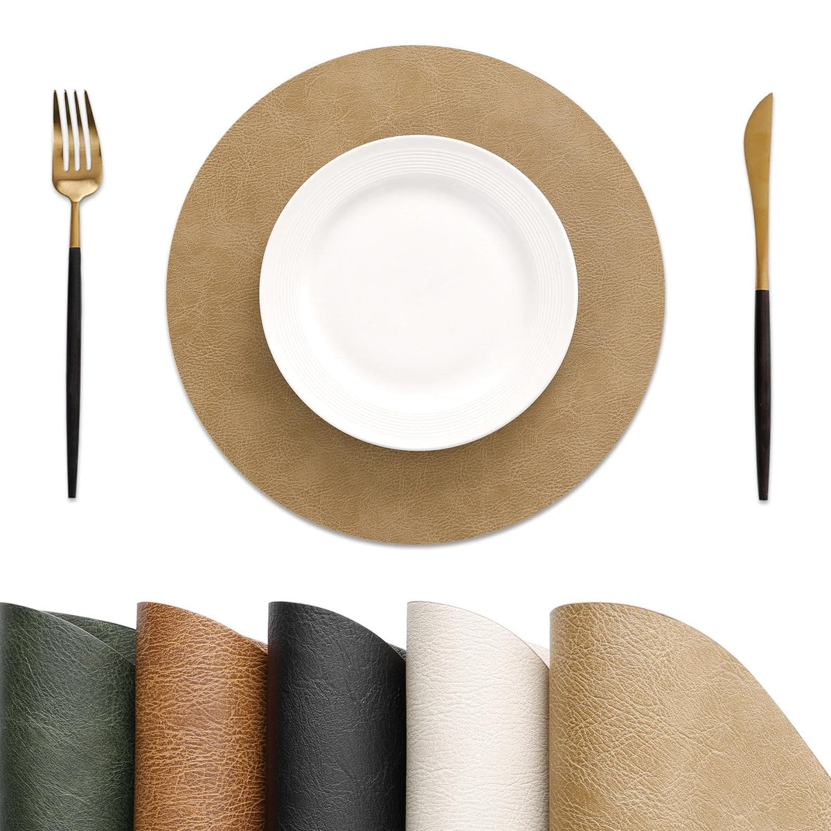 MOSAYT Vinyl Faux Leather Placemats, Set of 6, Black