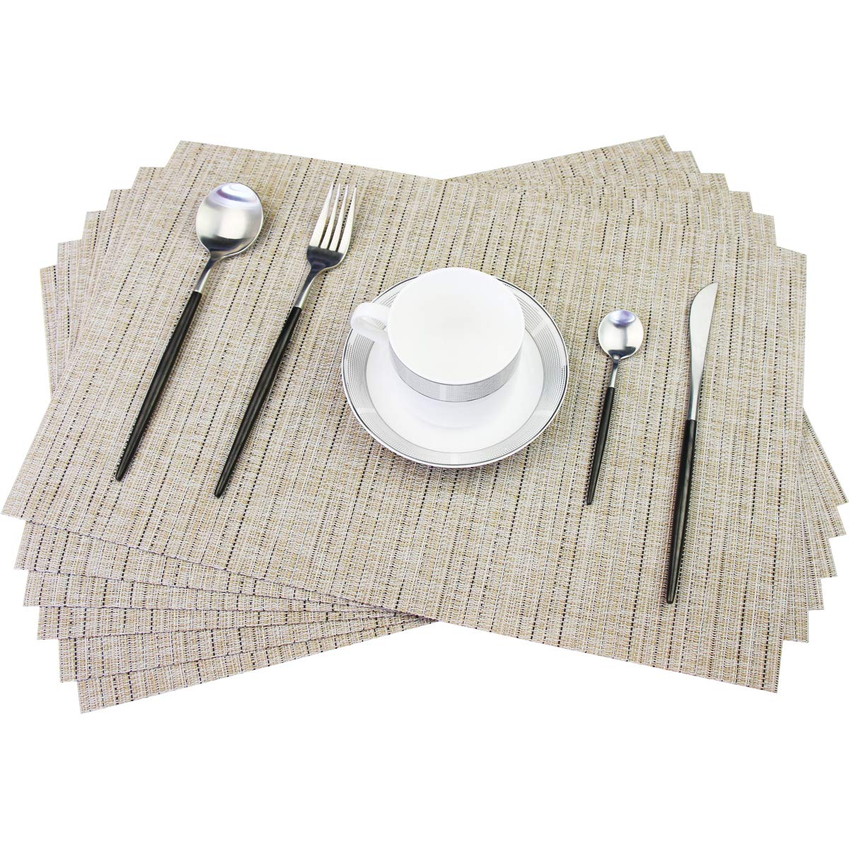 PIGCHCY Placemats,Washable Vinyl Woven Table Mats,Elegant Durable Placemats for Dining Table Set of 4 (18 x 12 inches, Pure Black)