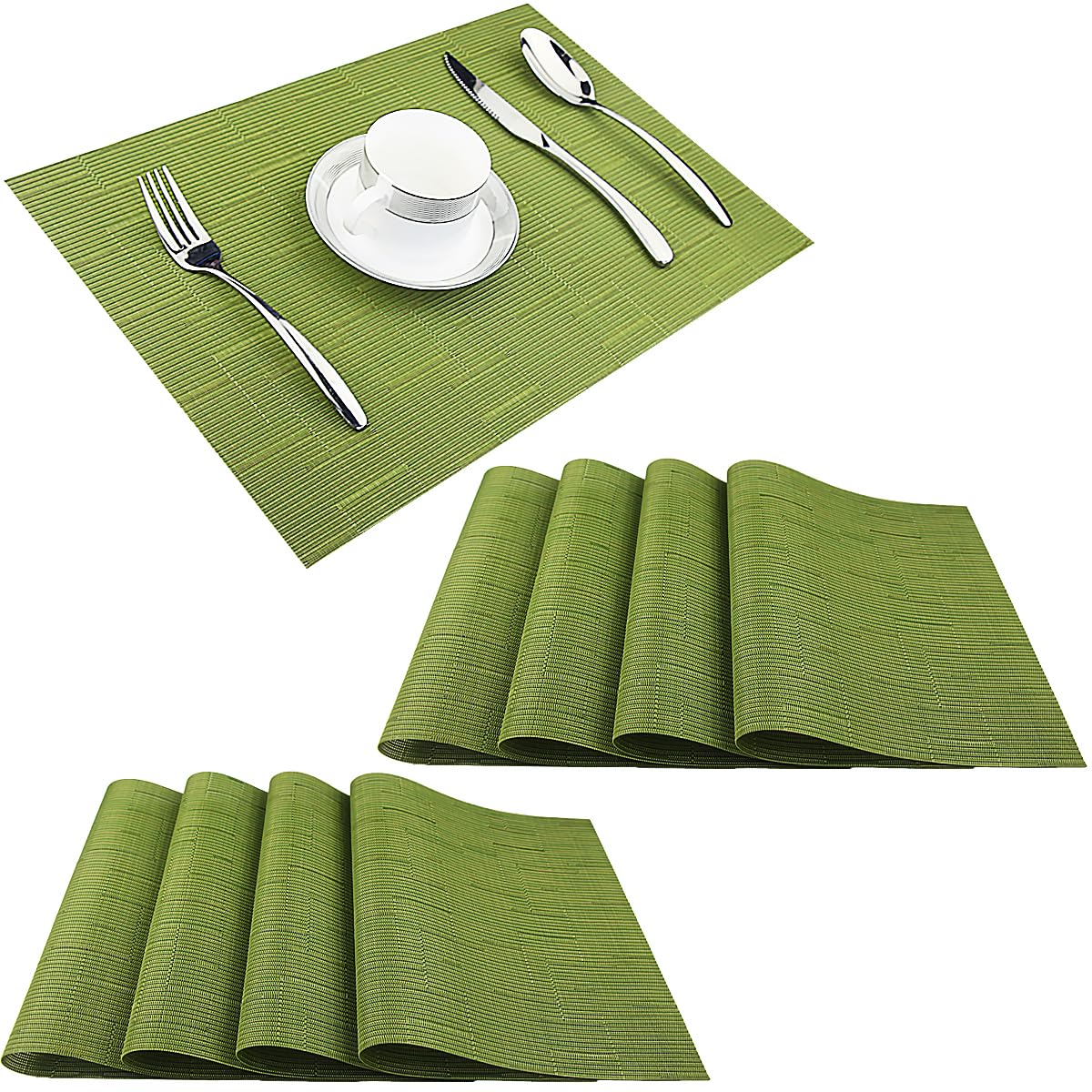 PIGCHCY Placemats,Washable Vinyl Woven Table Mats,Elegant Durable Placemats for Dining Table Set of 4 (18 x 12 inches, Pure Black)
