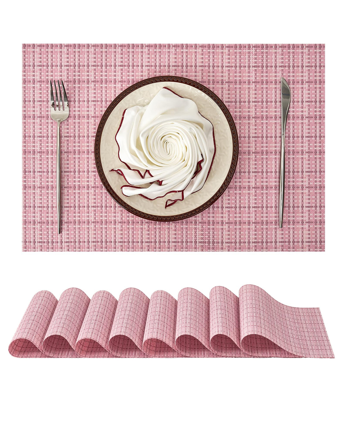 Beige Placemats Set of 4 - Heat-Resistant, Non-Slip Table Mats, Washable Woven Vinyl for Indoor & Outdoor Dining