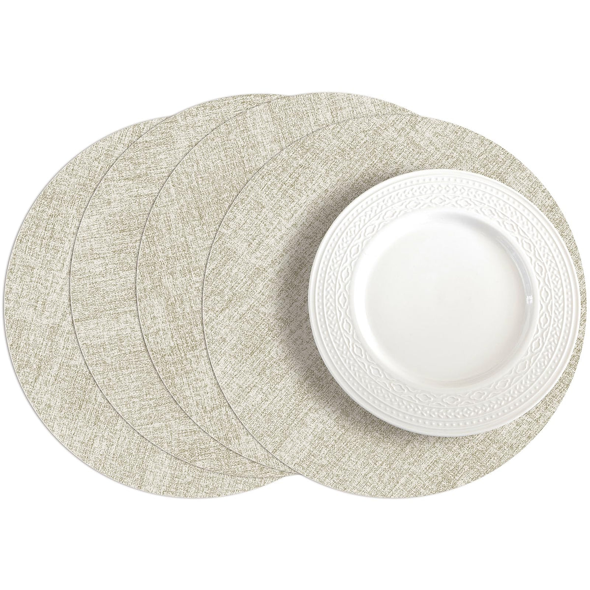 Romanstile Faux Leather Vinyl Placemats Set of 6, Light Grey