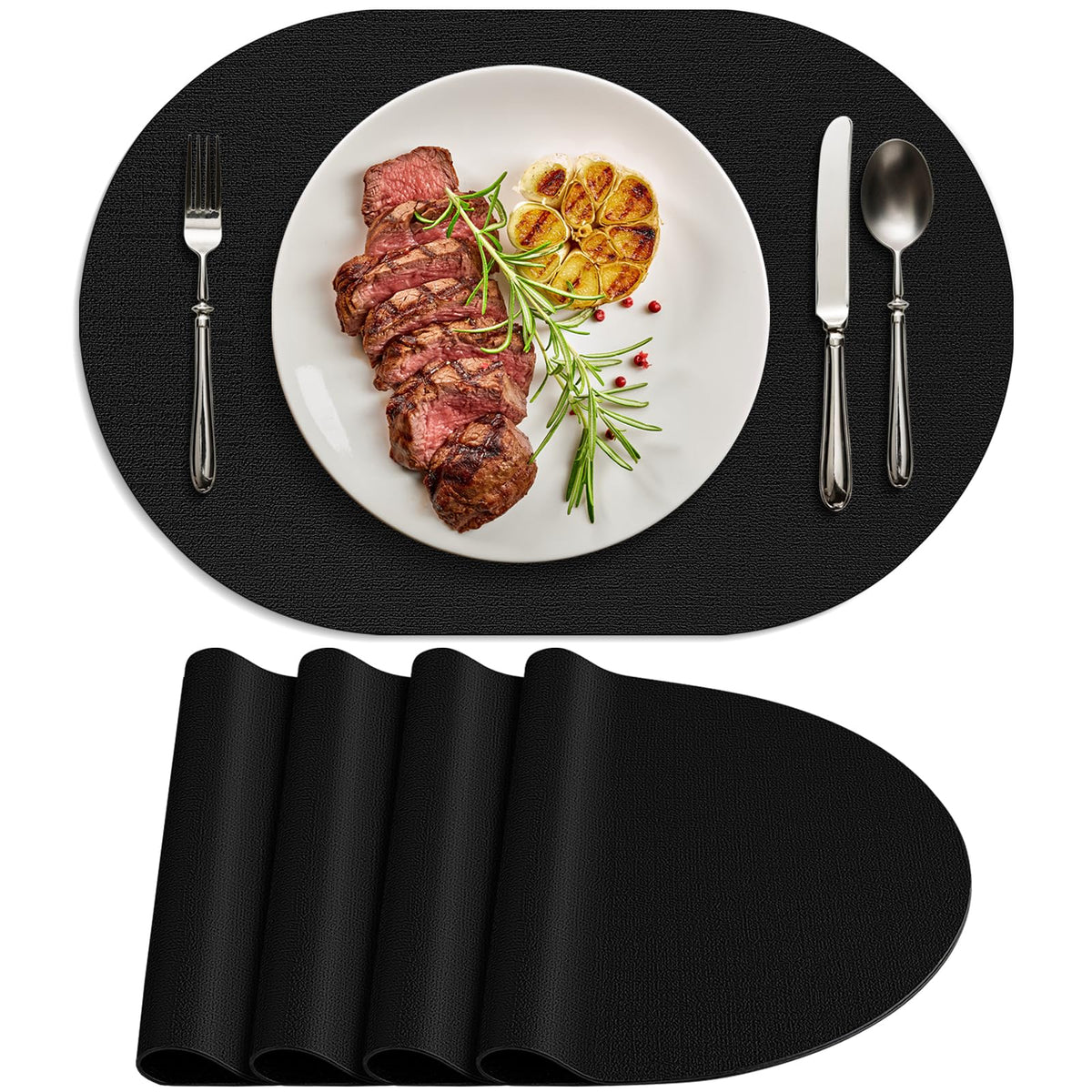 Faux Leather Oval Placemats Set of 6, Beige