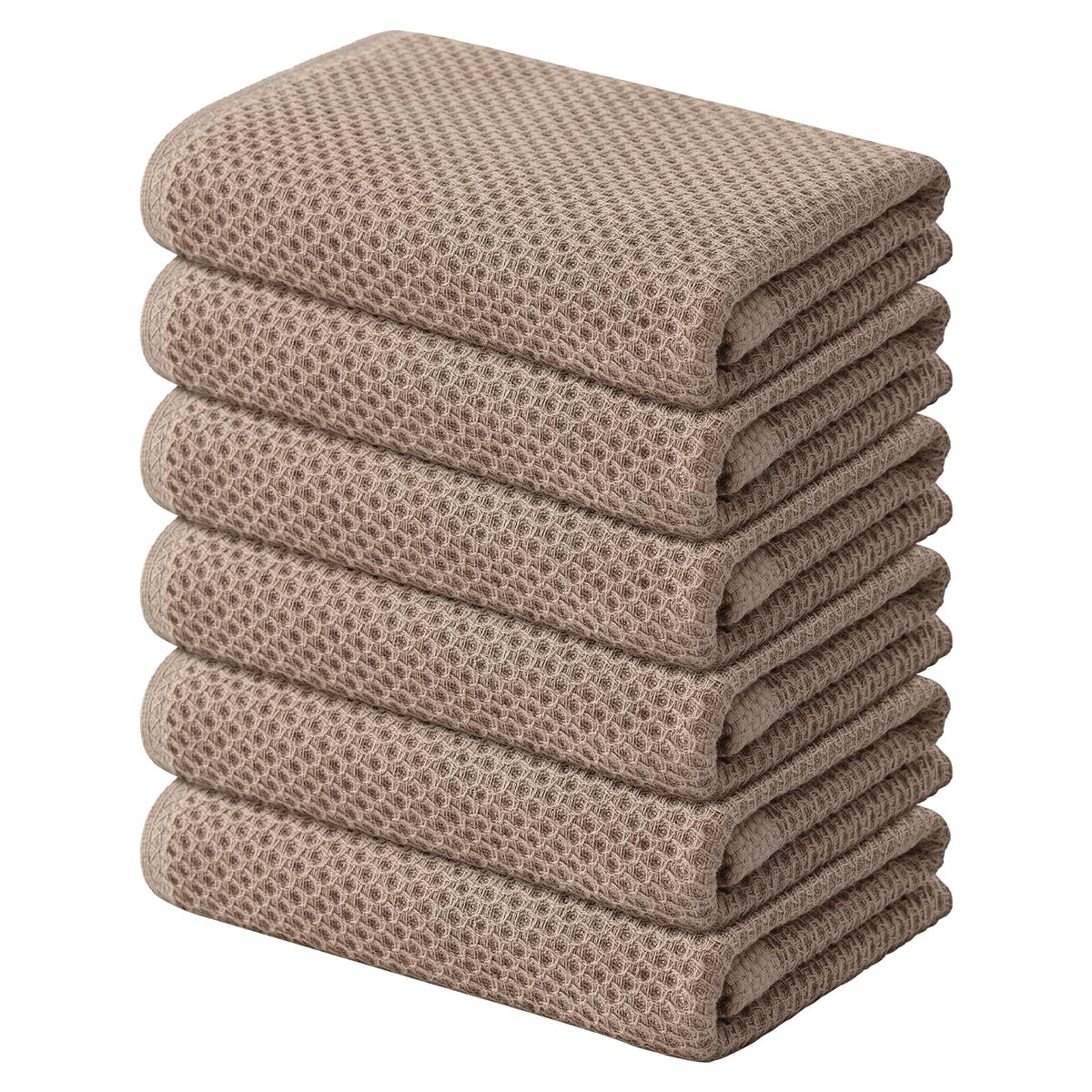 Kitinjoy 100% Cotton Waffle 6-Pack Kitchen Towels, 12" x 12", Dark Grey