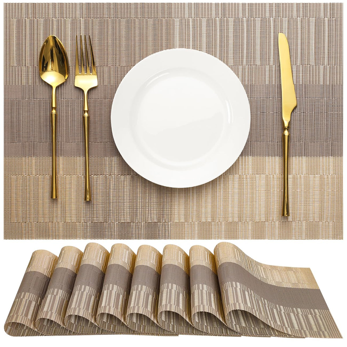 Placemats Set of 6, Vinyl Woven Heat-Resistant Place Mats