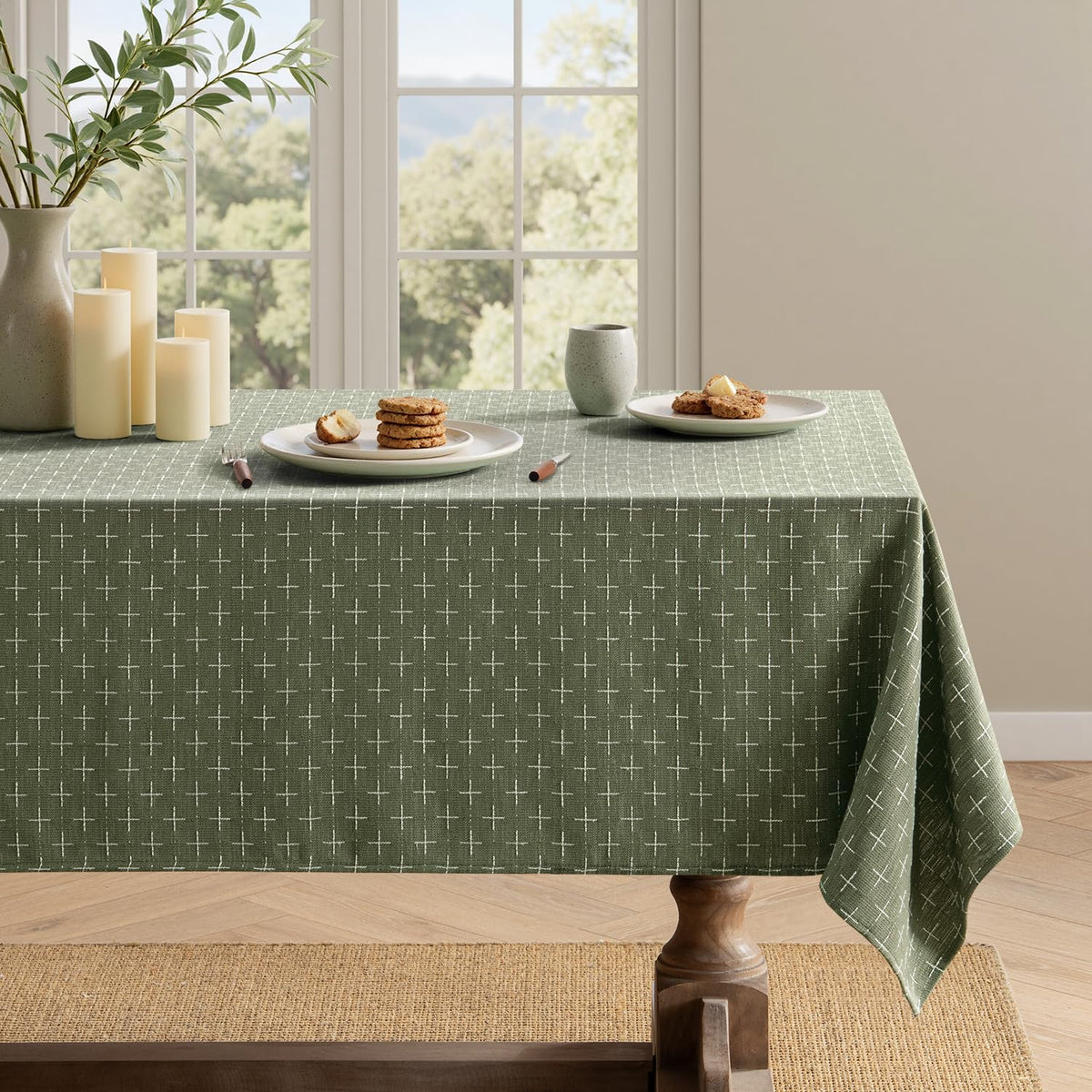 MIULEE Navy Blue Rectangle Cross-Star Textured Table Cloth 60x84 Inch