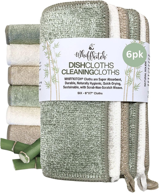 Whiffkitch Dishcloths Kitchen Dishrag Cleaning Scrub Reusable 6pk 6x7in
