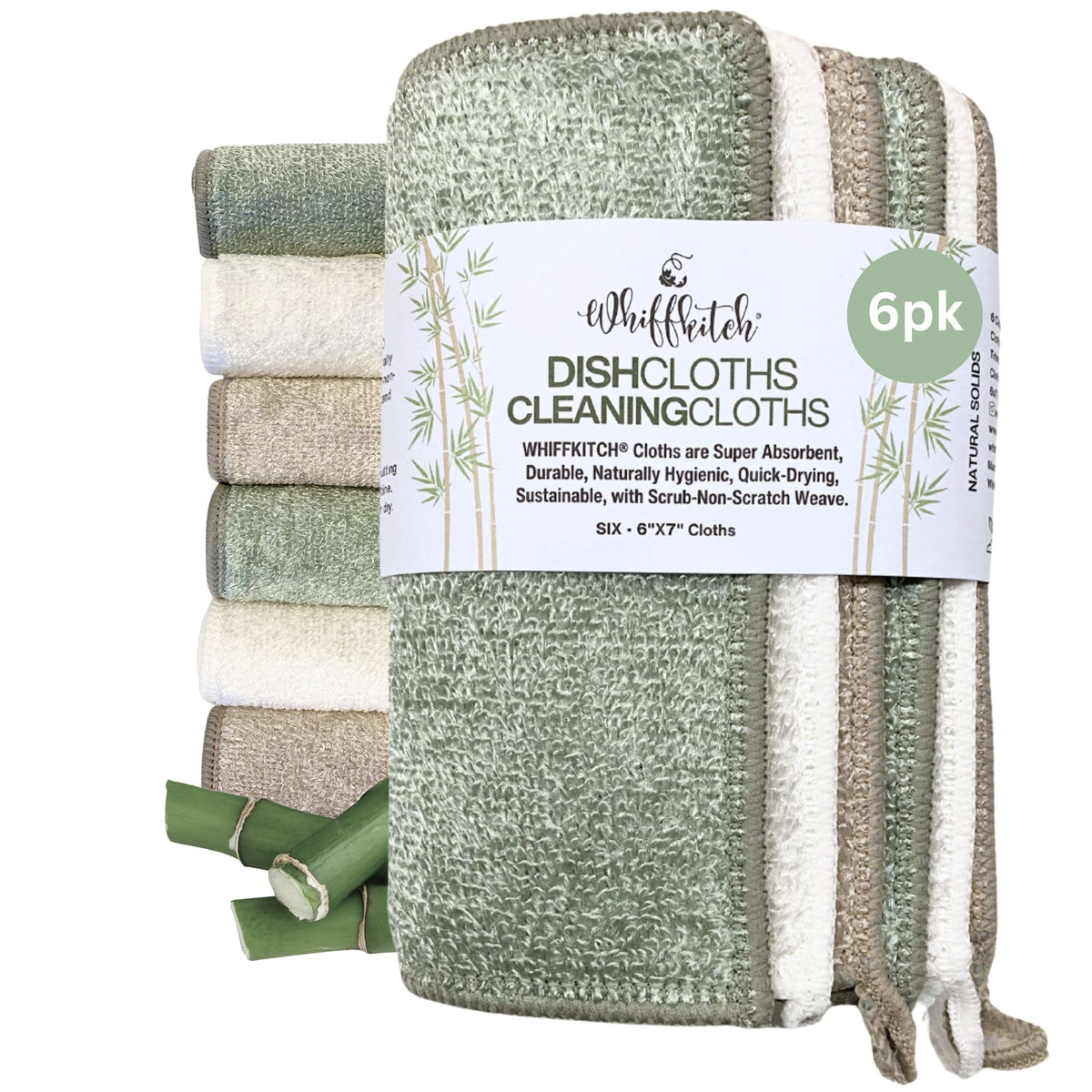 Whiffkitch Dishcloths Kitchen Dishrag Cleaning Scrub Reusable 6pk 6x7in