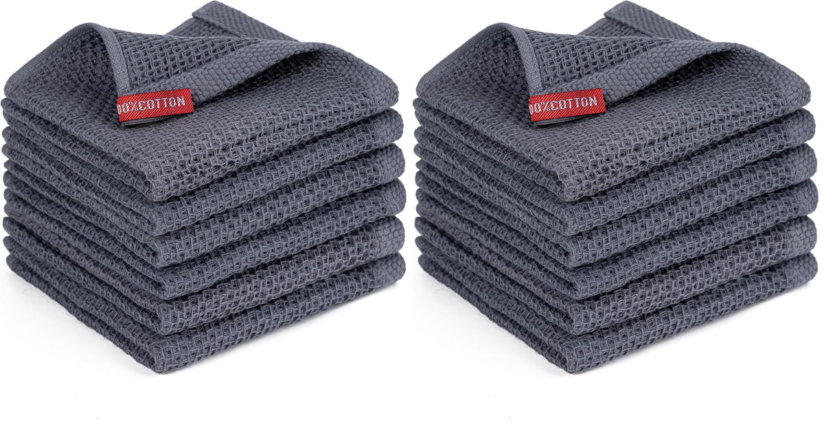 Kitchen Towels 6-Pack Kitchen Dish Cloths,100% Cotton,12x12 In,Dark Grey